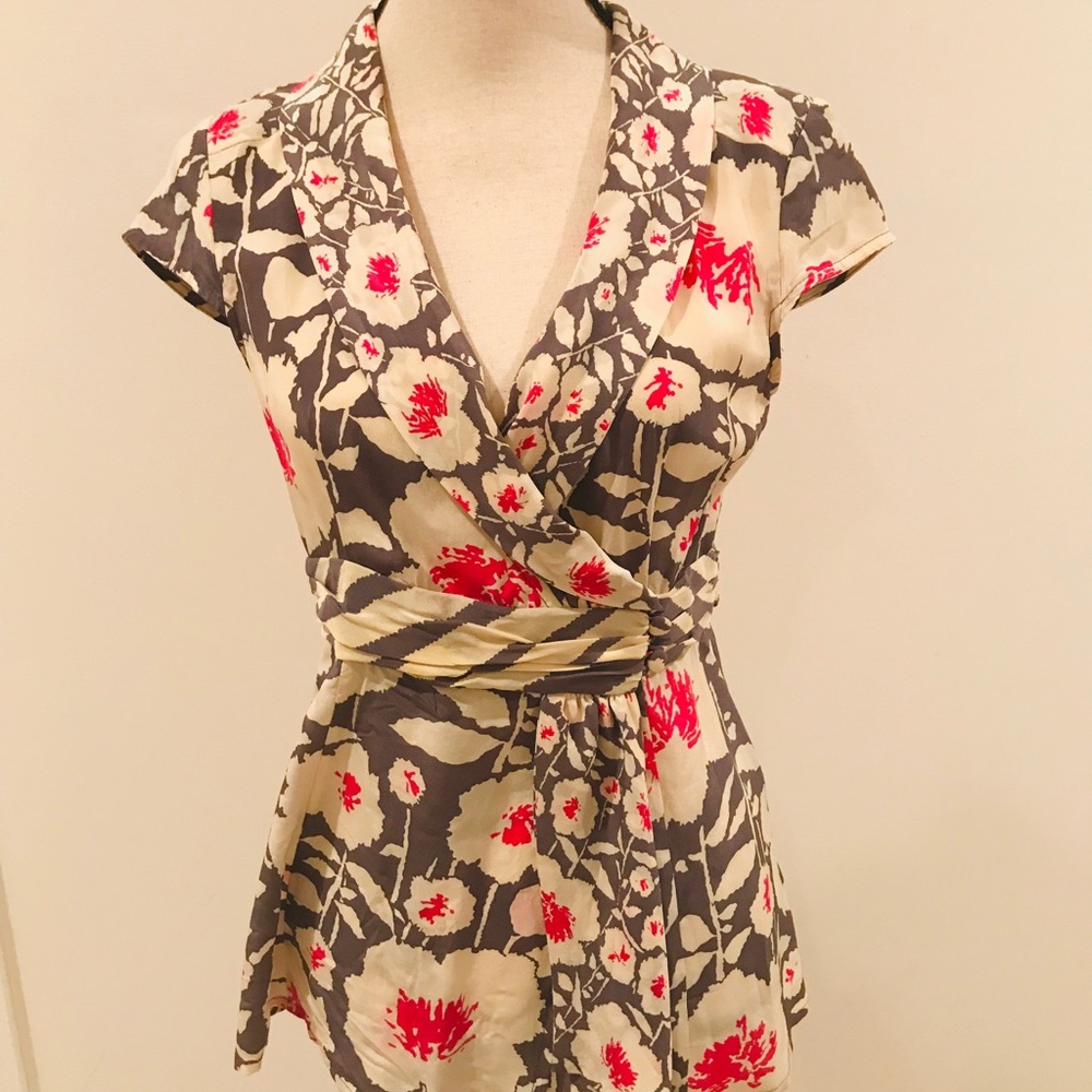 Nanette Lapore fitted cross body wrap silk top